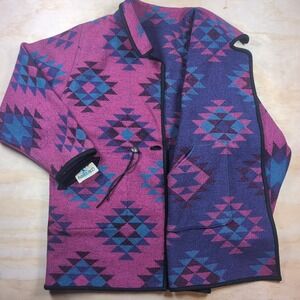 Vintage Sanbusco Reversible? Cardigan Jacket With Aztec Pattern & Pockets